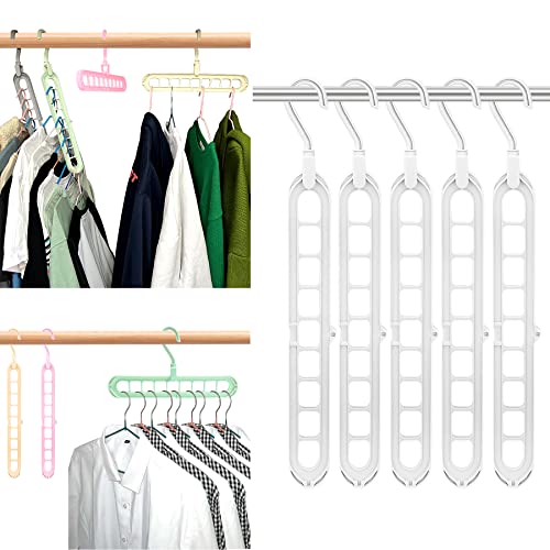 Magic Clothes Hangers Space Saving 5 Pack, Home Multifunction Smart Closet Organizer and Storage, Wardrobe Clothing Hanger Flexible Rack 9 Slots, Innovative Design for Clothes, Shirts and Dresses