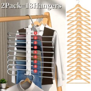 24 Pack Magic Space Saving Hangers+2 Pack Upgrade 9 Layers Pants Hangers Space Saving for Wardrobe Apartment College Dorm Room Essentials