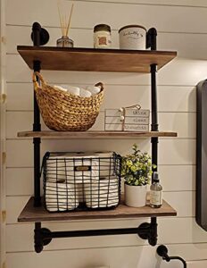 industrial bathroom shelves rustic wood shelves with towel bar 24" farmhouse shelf for wall pipe shelving-3 layer
