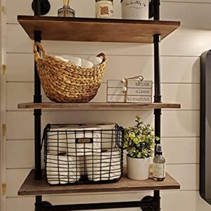 Industrial Bathroom Shelves Rustic Wood Shelves with Towel Bar 24" Farmhouse Shelf for Wall Pipe Shelving-3 Layer