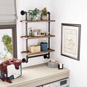 Industrial Bathroom Shelves Rustic Wood Shelves with Towel Bar 24" Farmhouse Shelf for Wall Pipe Shelving-3 Layer