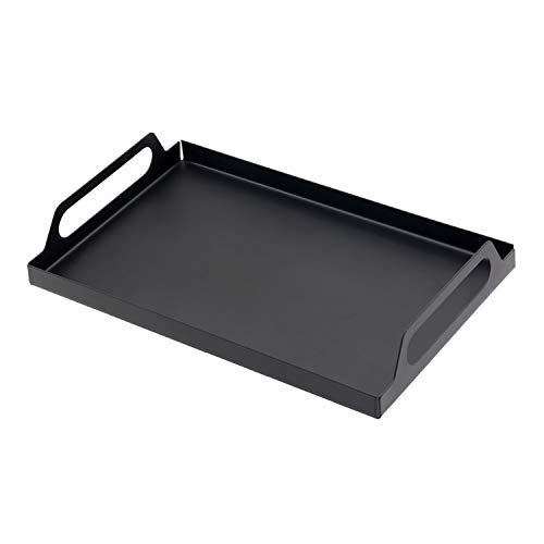 JPCRAFT Metal Tray Organizer with Handles for Bathroom Storage Kitchen Coffee Cups, Black, 11.8 by 7.8-inch