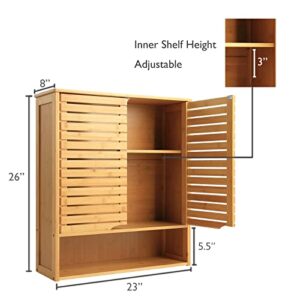 HYNAWIN Bamboo Wall Cabinet with Adjustable Shelf, Medicine Cabinet for Bathroom Living Room, Over-The-Toilet Floating Cabinet