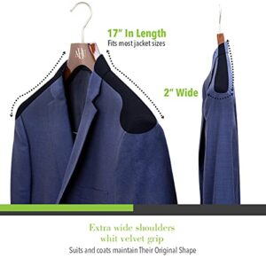 Premiere Luxe Wood Hangers - Heavy Duty Pants Hangers, Skirt Hangers, Coat Hangers with Velvet Flocking - Non Slip, Slim and Space Saving Hanger (Mahogany Matte with Black Velvet, 6)