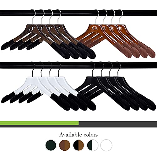 Premiere Luxe Wood Hangers - Heavy Duty Pants Hangers, Skirt Hangers, Coat Hangers with Velvet Flocking - Non Slip, Slim and Space Saving Hanger (Mahogany Matte with Black Velvet, 6)