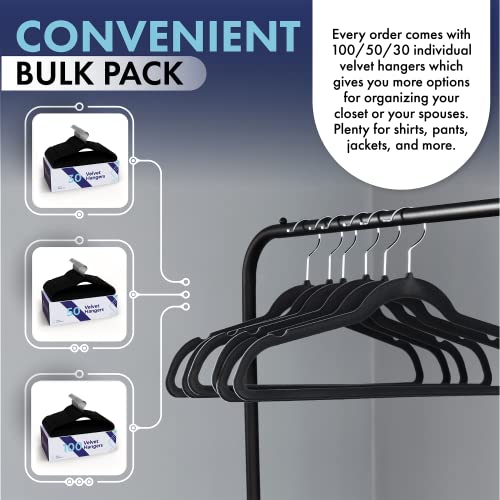 ZULLCO Black Velvet Hangers for Women and Men, 50 Pack, Premium Non-Slip Clothes Hanging Accessories with 360° Swivel Hook for Dress Pants, Jackets, Dresses, and Delicate Garments