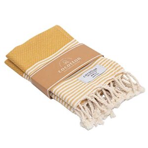 cocotton boho striped turkish hand towels set of 2 | 100% cotton, 16 x 40 inches | decorative bathroom hair face gym yoga dishcloth tea kitchen light weight quick dry farmhouse towel (mustard)