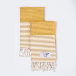 COCOTTON Boho Striped Turkish Hand Towels Set of 2 | 100% Cotton, 16 x 40 Inches | Decorative Bathroom Hair Face Gym Yoga Dishcloth Tea Kitchen Light Weight Quick Dry Farmhouse Towel (Mustard)