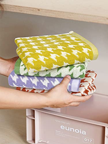 Bathroom Hand Towels 29” x 13”, Ultra Soft Hand Towel Set Houndstooth Pattern, 4 Pack Face Towels for Daily Use, Orange Yellow Green Lilac