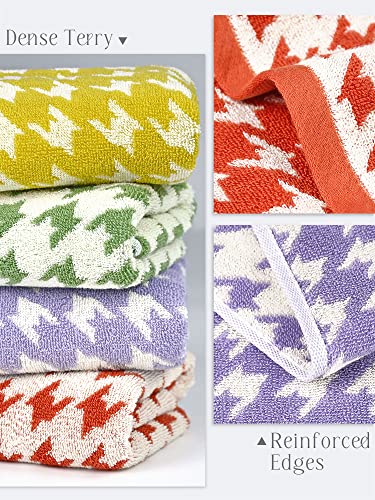 Bathroom Hand Towels 29” x 13”, Ultra Soft Hand Towel Set Houndstooth Pattern, 4 Pack Face Towels for Daily Use, Orange Yellow Green Lilac