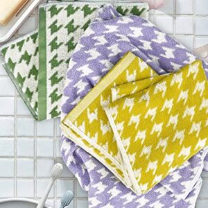 Bathroom Hand Towels 29” x 13”, Ultra Soft Hand Towel Set Houndstooth Pattern, 4 Pack Face Towels for Daily Use, Orange Yellow Green Lilac