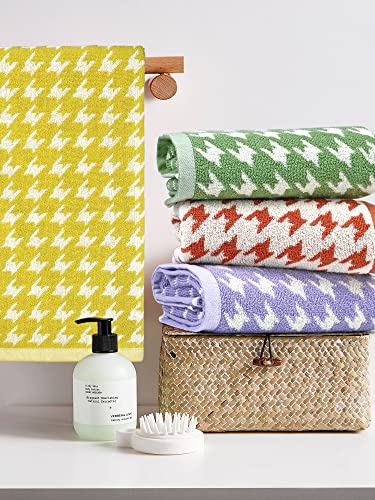 Bathroom Hand Towels 29” x 13”, Ultra Soft Hand Towel Set Houndstooth Pattern, 4 Pack Face Towels for Daily Use, Orange Yellow Green Lilac