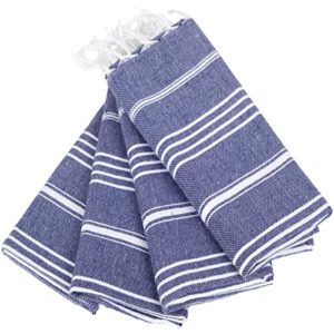 clotho turkish hand towels set of 4 for decorative bathroom | kitchen towels and dishcloths sets boho farmhouse | 100% cotton 18 x 40 inches (navy blue)