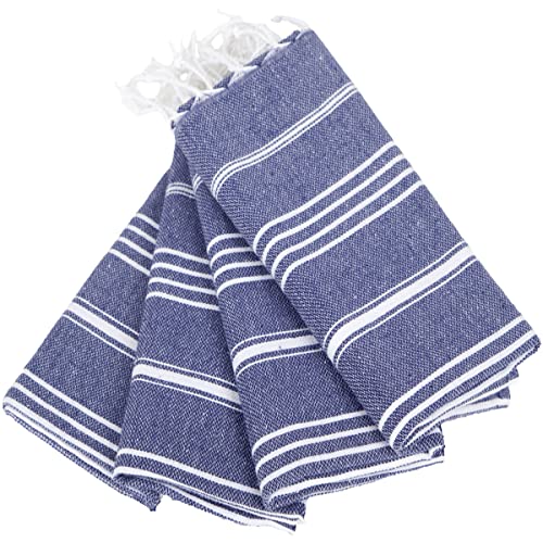 Clotho Turkish Hand Towels Set of 4 for Decorative Bathroom | Kitchen Towels and Dishcloths Sets Boho Farmhouse | 100% Cotton 18 x 40 Inches (Navy Blue)