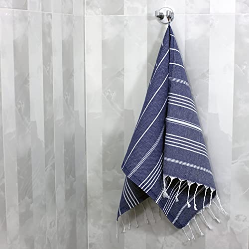 Clotho Turkish Hand Towels Set of 4 for Decorative Bathroom | Kitchen Towels and Dishcloths Sets Boho Farmhouse | 100% Cotton 18 x 40 Inches (Navy Blue)