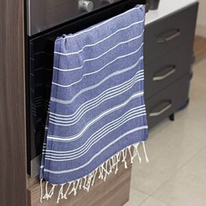 Clotho Turkish Hand Towels Set of 4 for Decorative Bathroom | Kitchen Towels and Dishcloths Sets Boho Farmhouse | 100% Cotton 18 x 40 Inches (Navy Blue)