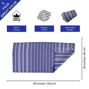 Clotho Turkish Hand Towels Set of 4 for Decorative Bathroom | Kitchen Towels and Dishcloths Sets Boho Farmhouse | 100% Cotton 18 x 40 Inches (Navy Blue)