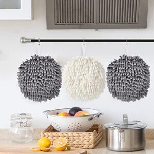 Yigood 8 Pack Chenille Hanging Hand Towel Ball with Hanging Loop Plush Quick-Drying Towel Soft High Absorbent Hand Towel for Kitchen Washstand or Powder Room(4Gray +4White)