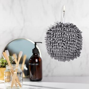 Yigood 8 Pack Chenille Hanging Hand Towel Ball with Hanging Loop Plush Quick-Drying Towel Soft High Absorbent Hand Towel for Kitchen Washstand or Powder Room(4Gray +4White)