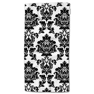 hgod designs flower hand towels white black damask flower floral soft hand towel for bathroom kitchen yoga gym decorative towels 15"x30"