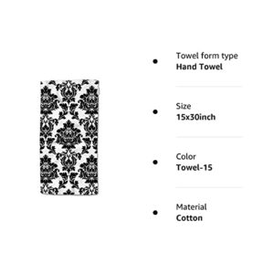 HGOD DESIGNS Flower Hand Towels White Black Damask Flower Floral Soft Hand Towel for Bathroom Kitchen Yoga Gym Decorative Towels 15"X30"