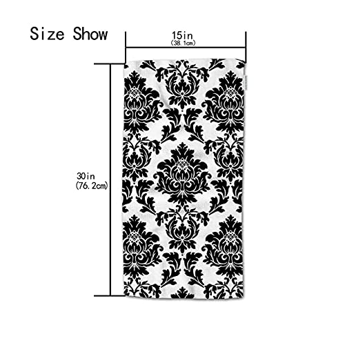 HGOD DESIGNS Flower Hand Towels White Black Damask Flower Floral Soft Hand Towel for Bathroom Kitchen Yoga Gym Decorative Towels 15"X30"