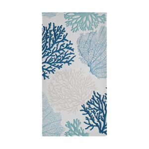 Blue Coral Hand Towel Set of 2, Nautical Teal Sea Coral Fingertip Towel Coastal Face Towel Ocean Washcloth for Farmhouse Cabin Bathroom