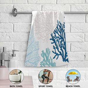 Blue Coral Hand Towel Set of 2, Nautical Teal Sea Coral Fingertip Towel Coastal Face Towel Ocean Washcloth for Farmhouse Cabin Bathroom