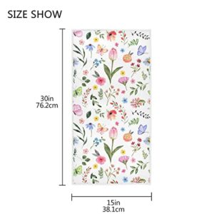 ALAZA Floral Hand Towel Spring Summer Botanical Flower Blooming Dish Towels Cotton Face Towel Bath Decor 30x15 inch for Mothers Day