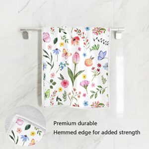 ALAZA Floral Hand Towel Spring Summer Botanical Flower Blooming Dish Towels Cotton Face Towel Bath Decor 30x15 inch for Mothers Day