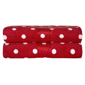 cackleberry home polka dot bathroom cotton terry hand towels 20 x 30 inches, set of 2 (crimson red)