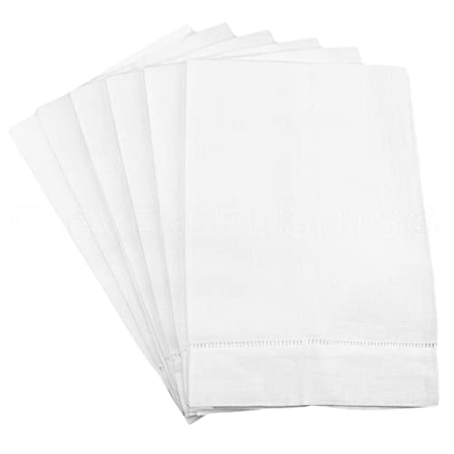 CleverDelights White Hemstitched Hand Towels - 6 Pack - 14" x 22" - 100% Cotton - Fingertip Towel