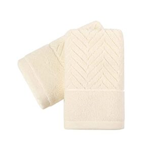 yiluomo beige hand towel set of 2 100% cotton ultra soft highly absorbent terry striped hand towel for bathroom (13" x 29")