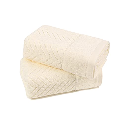 YiLUOMO Beige Hand Towel Set of 2 100% Cotton Ultra Soft Highly Absorbent Terry Striped Hand Towel for Bathroom (13" X 29")