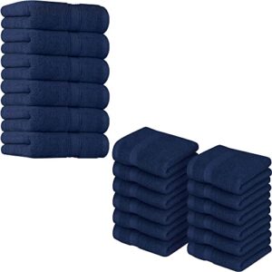 utopia towels premium bundle - cotton washcloths navy (12x12 inches),pack of 12 with navy hand towels (16 x 28 inches), pack of 6
