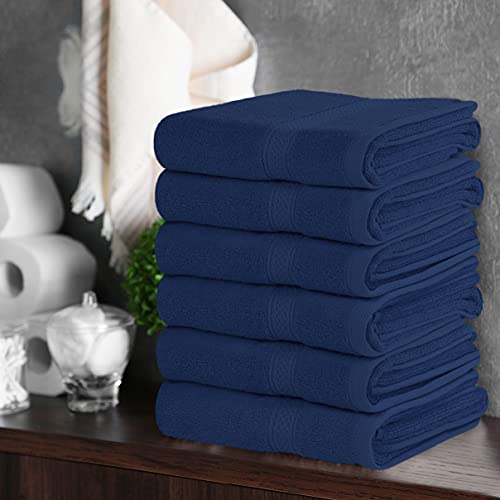 Utopia Towels Premium Bundle - Cotton Washcloths Navy (12x12 inches),Pack of 12 with Navy Hand Towels (16 x 28 inches), Pack of 6