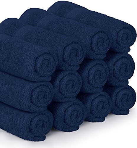 Utopia Towels Premium Bundle - Cotton Washcloths Navy (12x12 inches),Pack of 12 with Navy Hand Towels (16 x 28 inches), Pack of 6