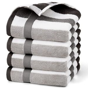 jacquotha quick dry and absorbent hand towels for bathroom, striped hand towel set of 4 (dark grey & light grey 29” x 13”), lightweight and durable, 410 gsm