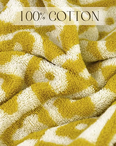 4 Pack Cotton Hand Towels for Bathroom Kitchen - Soft and Quick Drying Face Towels Checkered Floral Yellow, 410 GSM, 29” x 13”