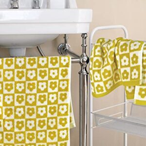 4 Pack Cotton Hand Towels for Bathroom Kitchen - Soft and Quick Drying Face Towels Checkered Floral Yellow, 410 GSM, 29” x 13”