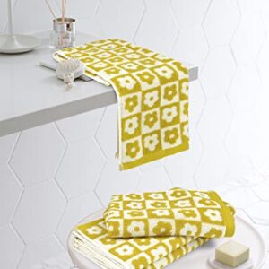 4 Pack Cotton Hand Towels for Bathroom Kitchen - Soft and Quick Drying Face Towels Checkered Floral Yellow, 410 GSM, 29” x 13”