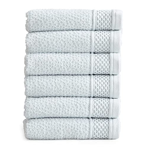 Market & Place 100% Cotton Super Soft Luxury Hand Towel Set | Quick-Dry and Highly Absorbent | Popcorn Textured | 500 GSM | Includes 6 Hand Towels | Park Avenue Collection (Spa Blue)