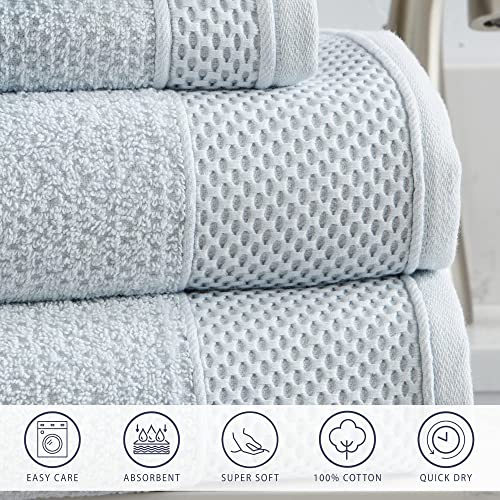 Market & Place 100% Cotton Super Soft Luxury Hand Towel Set | Quick-Dry and Highly Absorbent | Popcorn Textured | 500 GSM | Includes 6 Hand Towels | Park Avenue Collection (Spa Blue)