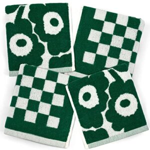 soft hand towels for bathroom checkered and sun floral - 2 styles 4 pack cotton hand towel set - dark green