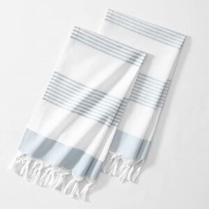 elrene home fashions boho harper stripe knotted-tassel hand towels, 16 inches by 30 inches, set of 2, cotton, spa blue