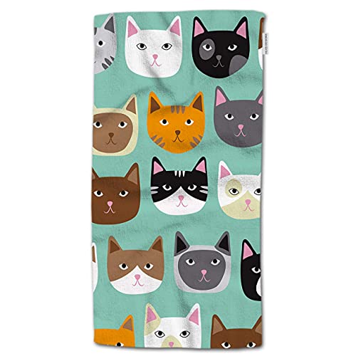 HGOD DESIGNS Cat Hand Towels,Cartoon Curte Cat Face Pattern 100% Cotton Soft Bath Hand Towels for Bathroom Kitchen Hotel Spa Hand Towels 15"X30"