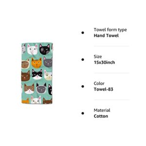 HGOD DESIGNS Cat Hand Towels,Cartoon Curte Cat Face Pattern 100% Cotton Soft Bath Hand Towels for Bathroom Kitchen Hotel Spa Hand Towels 15"X30"