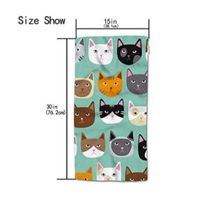 HGOD DESIGNS Cat Hand Towels,Cartoon Curte Cat Face Pattern 100% Cotton Soft Bath Hand Towels for Bathroom Kitchen Hotel Spa Hand Towels 15"X30"