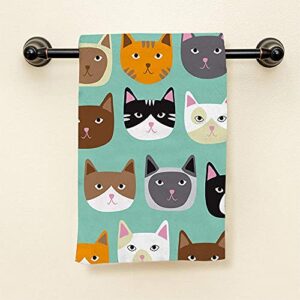 HGOD DESIGNS Cat Hand Towels,Cartoon Curte Cat Face Pattern 100% Cotton Soft Bath Hand Towels for Bathroom Kitchen Hotel Spa Hand Towels 15"X30"