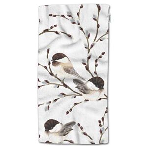 hgod designs bird hand towels,willow branches and birds black-capped chickadee 100% cotton soft bath hand towels for bathroom kitchen hotel spa hand towels 15"x30"